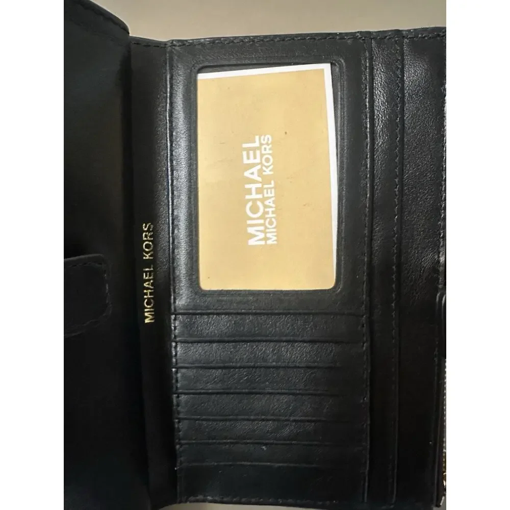 Michael Kors Jet Set East West Phone Wristlet Brown Signature Gold Plate NWT